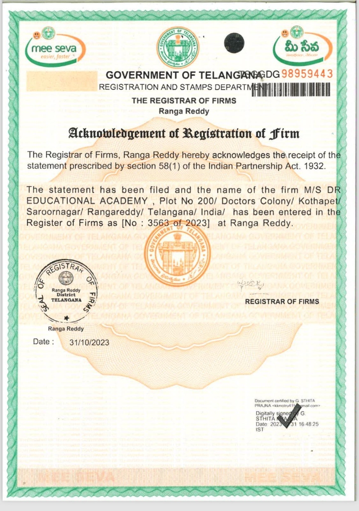 Govt of Telangana Registration Certificate